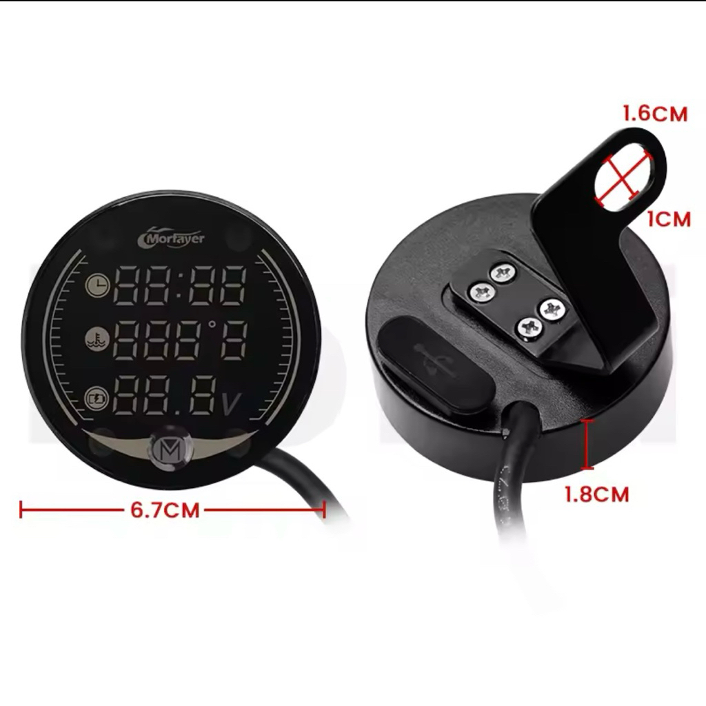 Jual voltmeter 3in1 waterproof bulat tipis Jam-Thermometer-Voltmeter ...