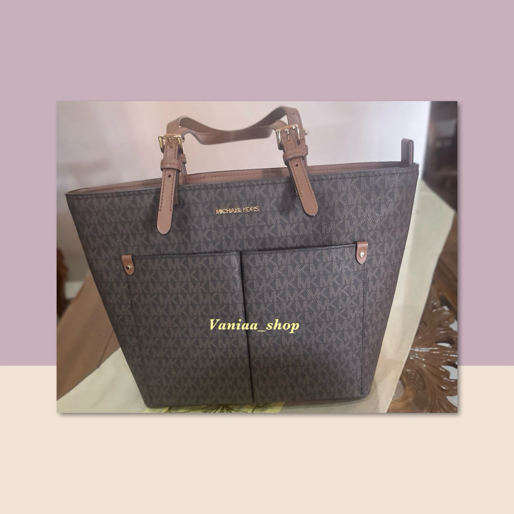 Jual TAS MK SIGNATURE BROWN // TOTE MK SIGNATURE BROWN | Shopee Indonesia