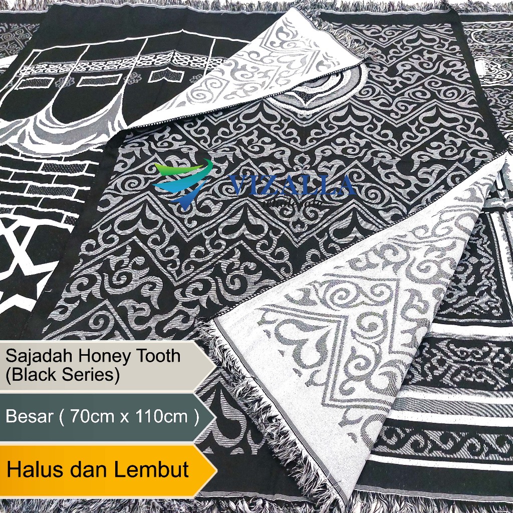 Honey Tooth Sajadah Travel Lembut Ukuran Besar 70cm x 110cm Black Series/ Armaan/ Souvenir Sajadah