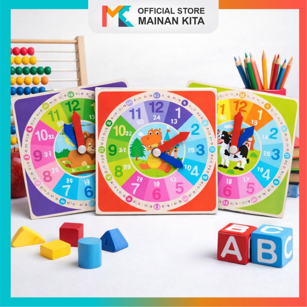 Jual MK920 Mainan Kayu Jam Belajar Anak Wooden Clock Time Teaching Aid ...
