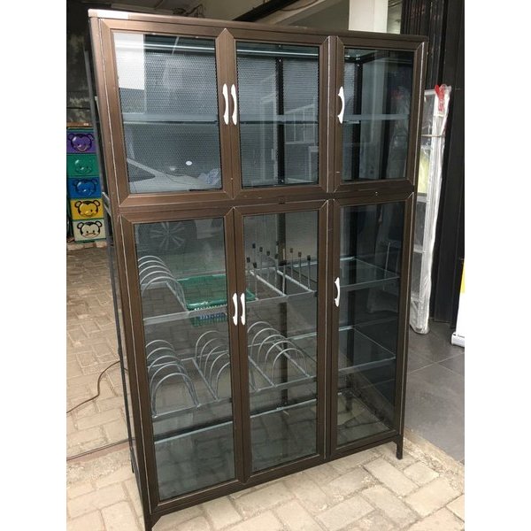 Jual Rak Piring Alumunium Ocean Full Kaca 3 Pintu Super (Rangka Cokelat ...