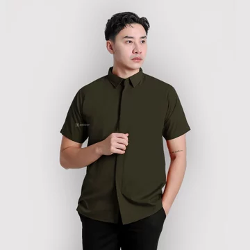 BROGUY Kemeja Zipper Pria Simple Lengan Pendek