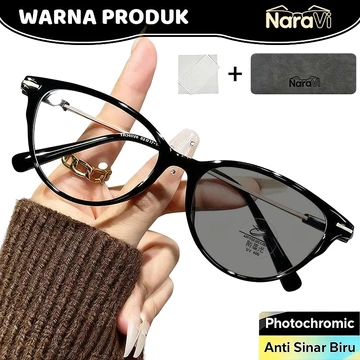 NaraVi Paket Lengkap 2in1 Kacamata Photochromic Anti Radiasi Kacamata Wanita Pria Sunglasses