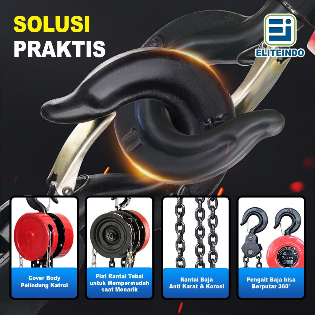 Jual ELITE Katrol Chain Block Manual 3 Ton Rantai Baja 6M Alat Angkat ...