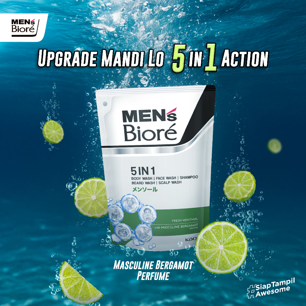 Jual Men's Biore 5 in 1 Shampoo & Sabun Mandi Cair Pria Fresh Menthol ...