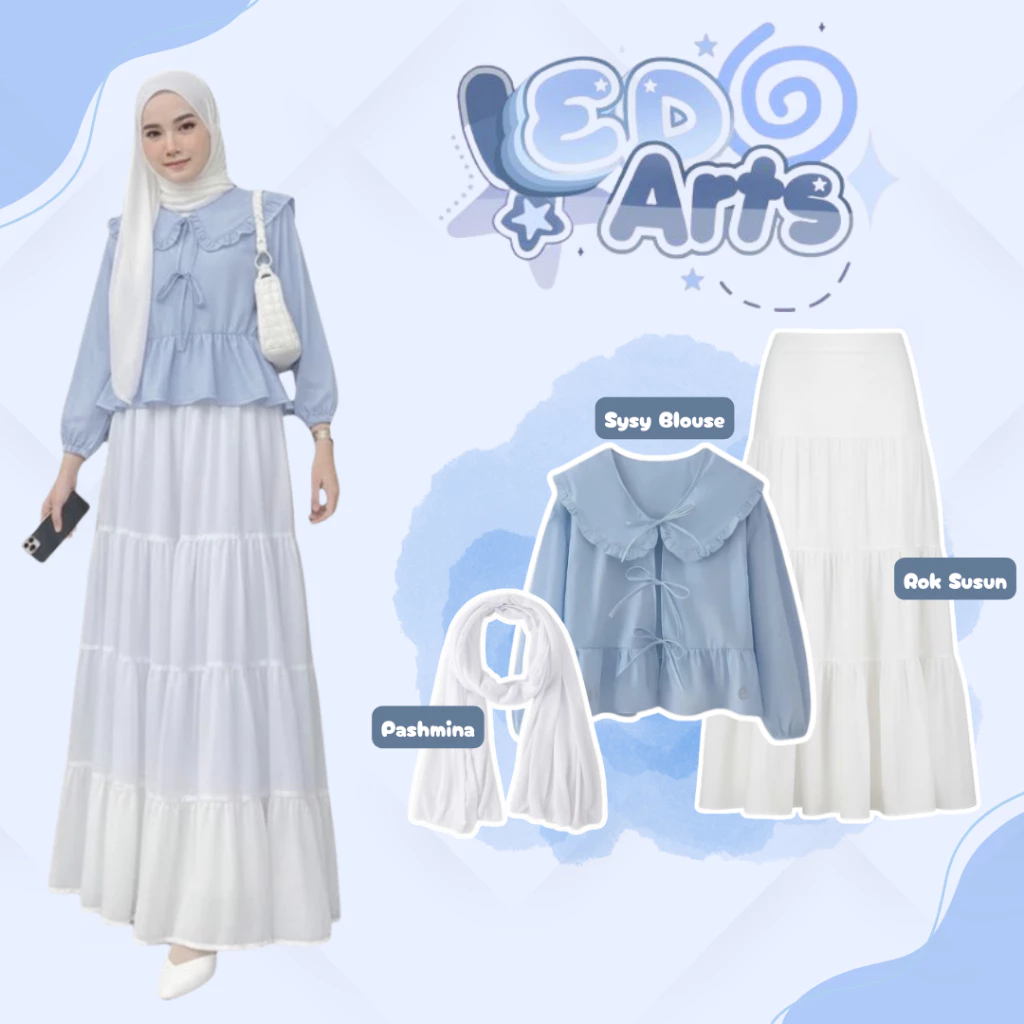3in1 Outfit Wanita Adem Nyaman Softblue Set