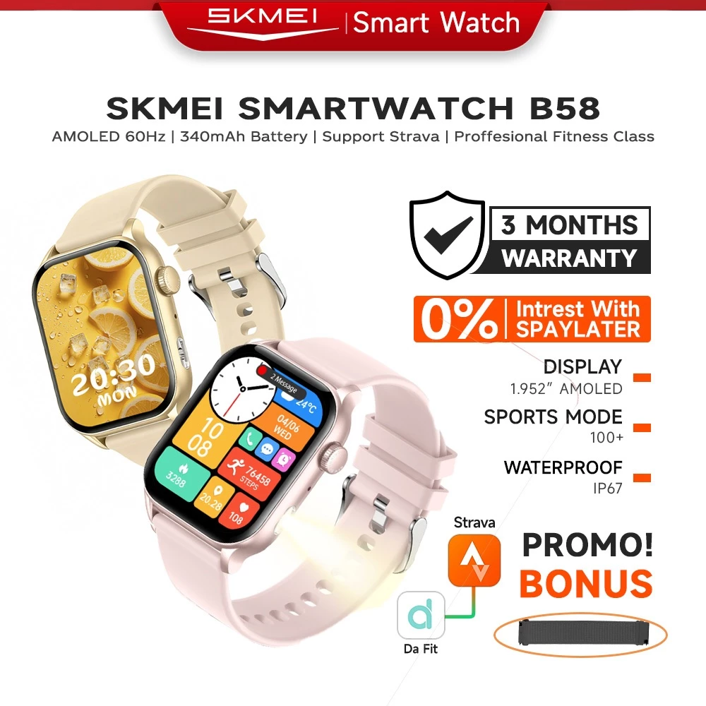 SKMEI B58 Smartwatch 1.95inci Amoled Touchscreen Jam Tangan Pria IP67 Waterproof Bluetooth Call Sleep Monitor Fitness Tracker Dengan Flashlight - foto 1
