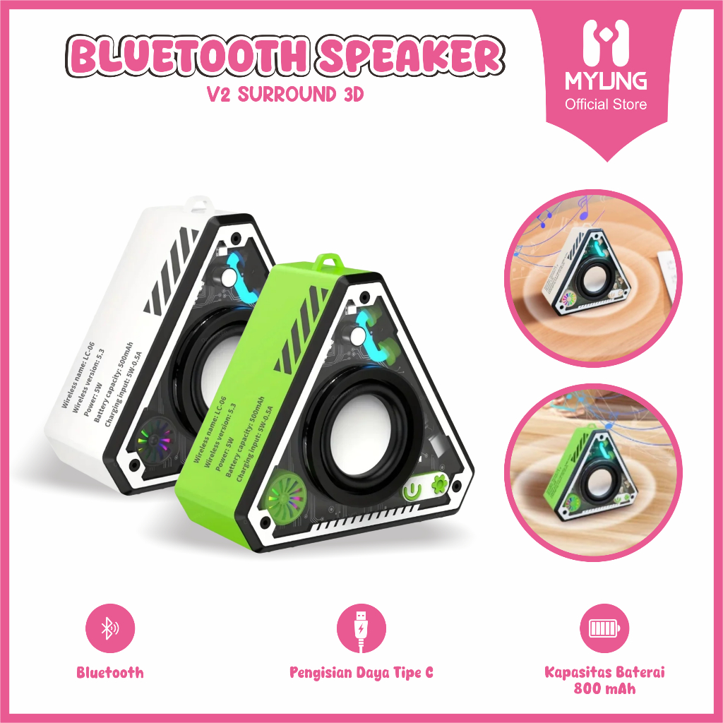 Jual MYUNG Speaker Mini Bluetooth LED V2 Portable / Speaker Mini ...