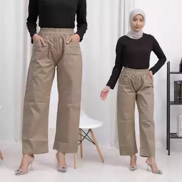 Kanaya Celana Kulot Panjang Wanita Korean Loong Pants Jumbo Bahan Katun Twill Pinggang Full