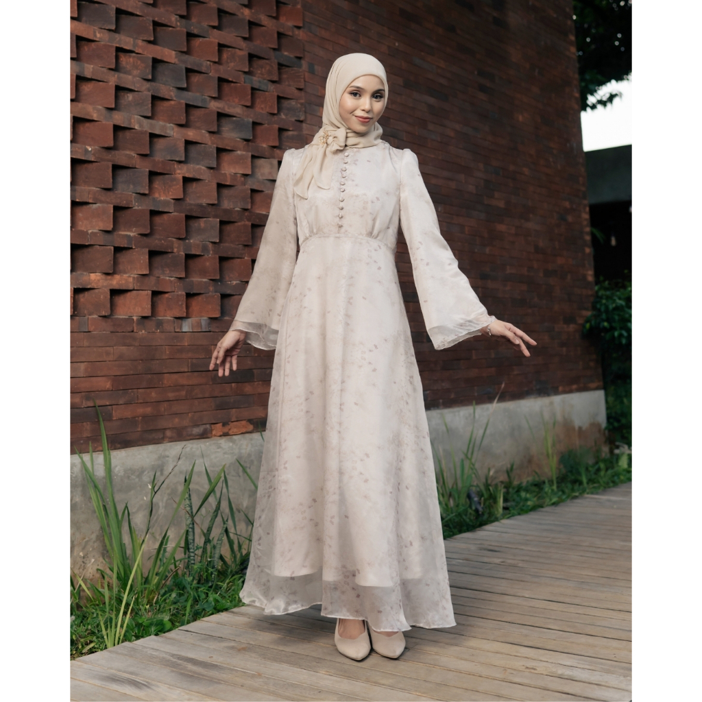 Jual OMARA x Heidy Everly Sheer Printed Dress | Gaun Gamis Wanita ...