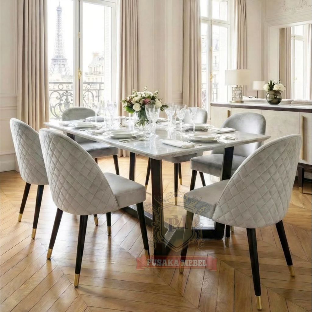 Jual dining set meja makan marmer asli 6 kursi full jok model minimalis ...