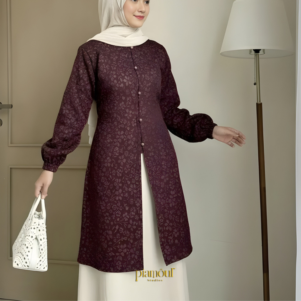 Piamour Tunik Raya Baju Lebaran Wanita 2026 Fukuro Embos Jacquard Atasan Muslima - foto 1