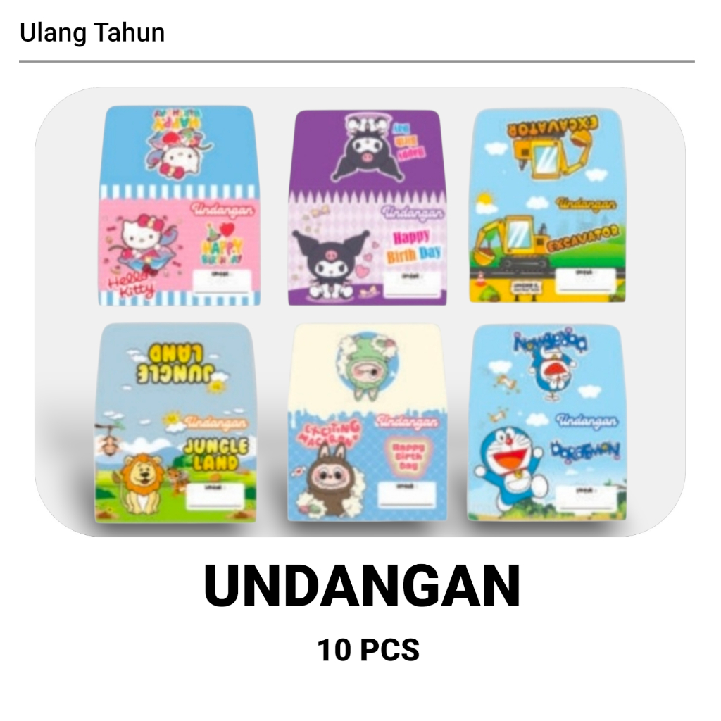 10 Pcs Kartu Undangan Ulang Tahun Anak Motif Lucu