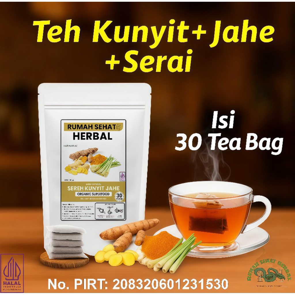 Teh Kunyit,jahe Serai/tumeric Ginger With Lemongrass Tea Herbal Isi 30 Celup - foto 1