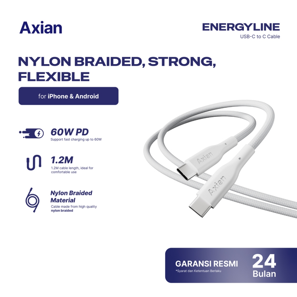 Jual AXIAN EnergyLine Kabel Data USB C to C 60W 100W PD for Android dan ...
