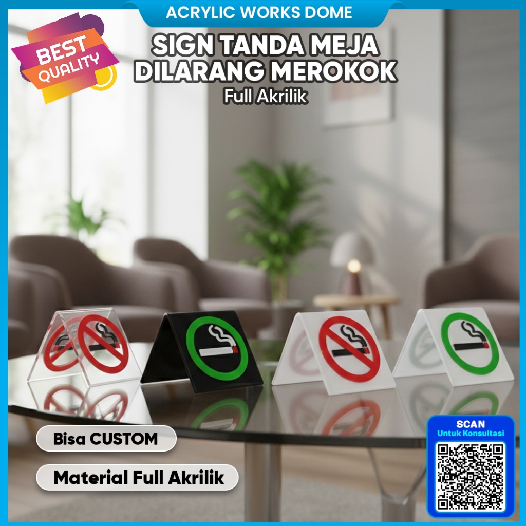 Jual SIgn Tanda Meja Dilarang Merokok Full Akrilik Huruf Timbul ...