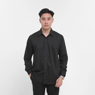 Heyplain Kemeja Lengan Panjang Hitam Kemeja Pria Lengan Panjang