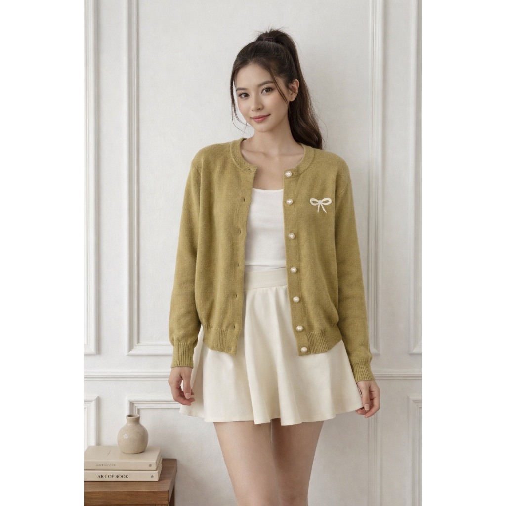 Dailyofprincess Clara Cardigan Rajut Wanita Bordir Pita Kancing Depan foto 5