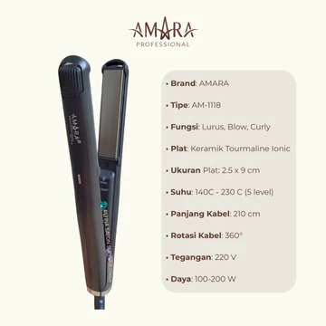 Catokan Rambut AMARA AM 1118 Plat Tourmaline Lurus Curly 2in1 Premium