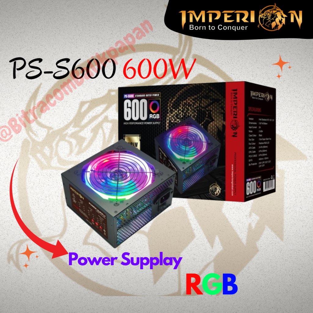 Jual Power Supply CPU RGB Imperion - PS-S600 600W - Power Supply RGB ...
