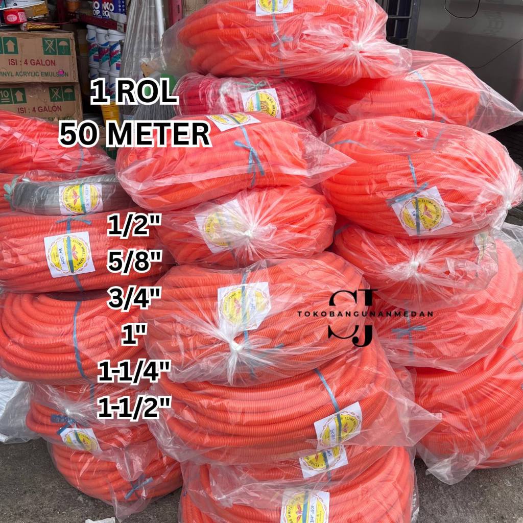 1 ROL 50 meter - Selang air SPIRAL Oranye RODA TERBANG - Buangan AC