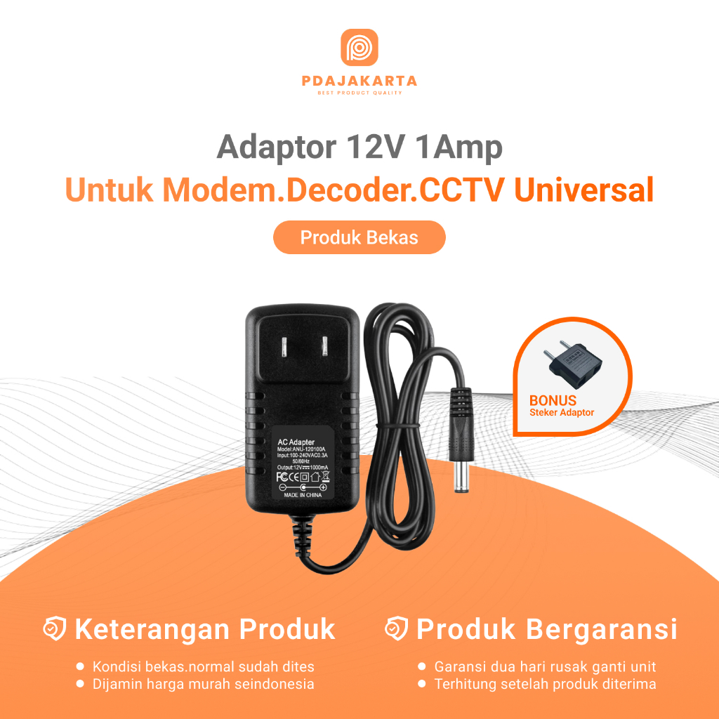 Jual Adaptor 12V-1A Untuk STB/CCTV/Modem/Router Universal Bekas ...