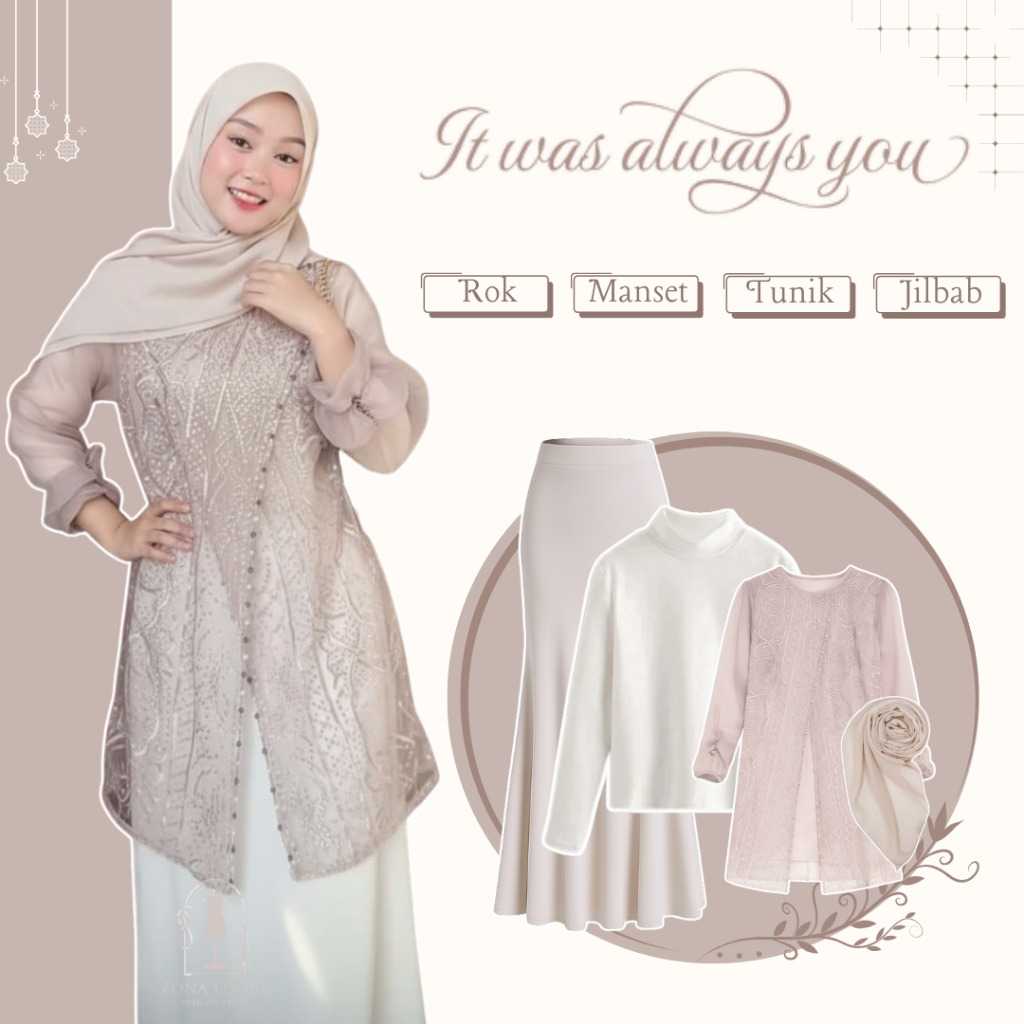Jual Setelan Outfit Lebaran (Tunik Brokat - Manset - Rok Duyung ...