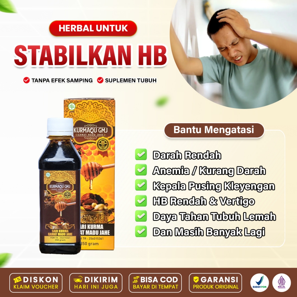 Obat HB Rendah Herbal Peninggi Menaikan HB Rendah Anemia Penambah Hemoglobin Rendah Kurang Darah Penambah HB IBU Menyusui Meningkatkan Sel Darah Merah Kurang Darah Peningkat HB Darah Rendah Sari Kurma Madu KurmaQu