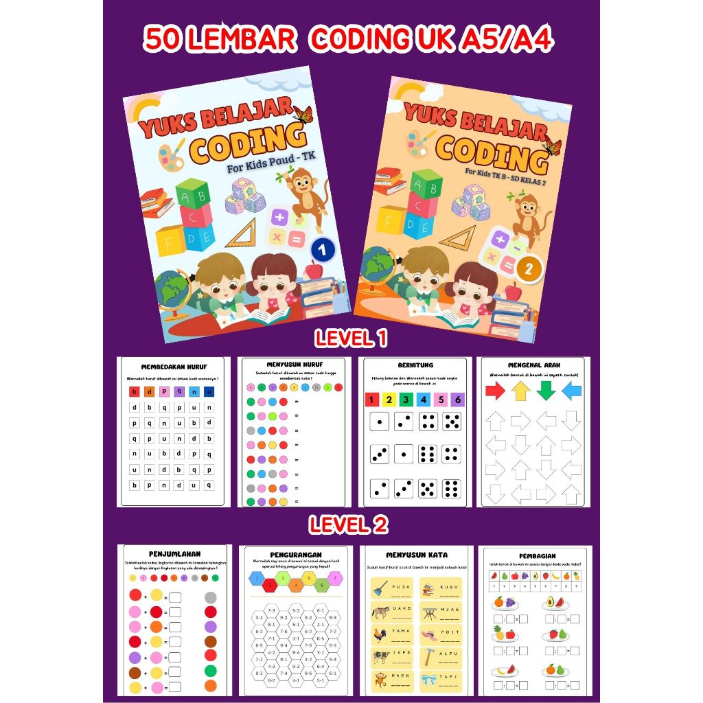 Jual Lembar Coding Anak Tk Ukuran A5 | 50 lembar kerja coding Anak SD ...