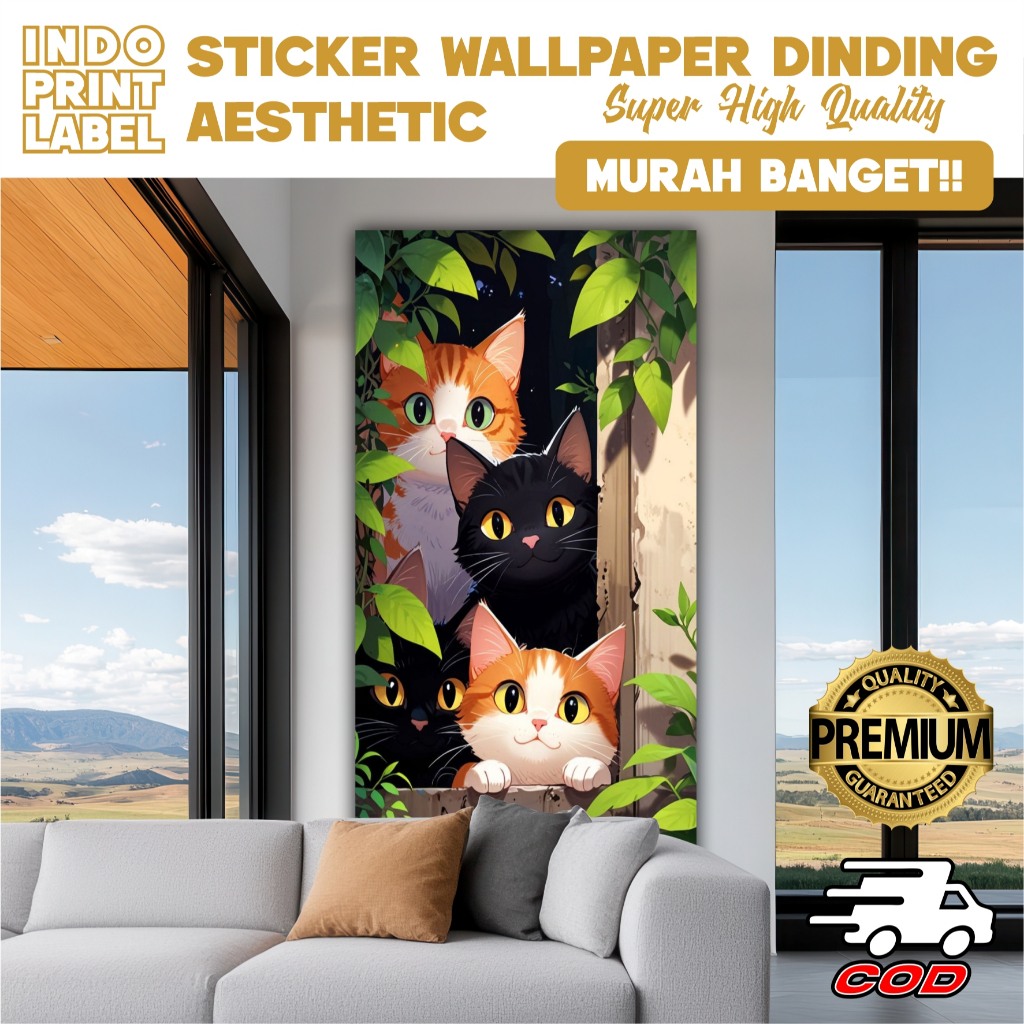 Jual Stiker Dinding Ruang Tamu 3D Motif Kucing Animation/ Wallpaper ...