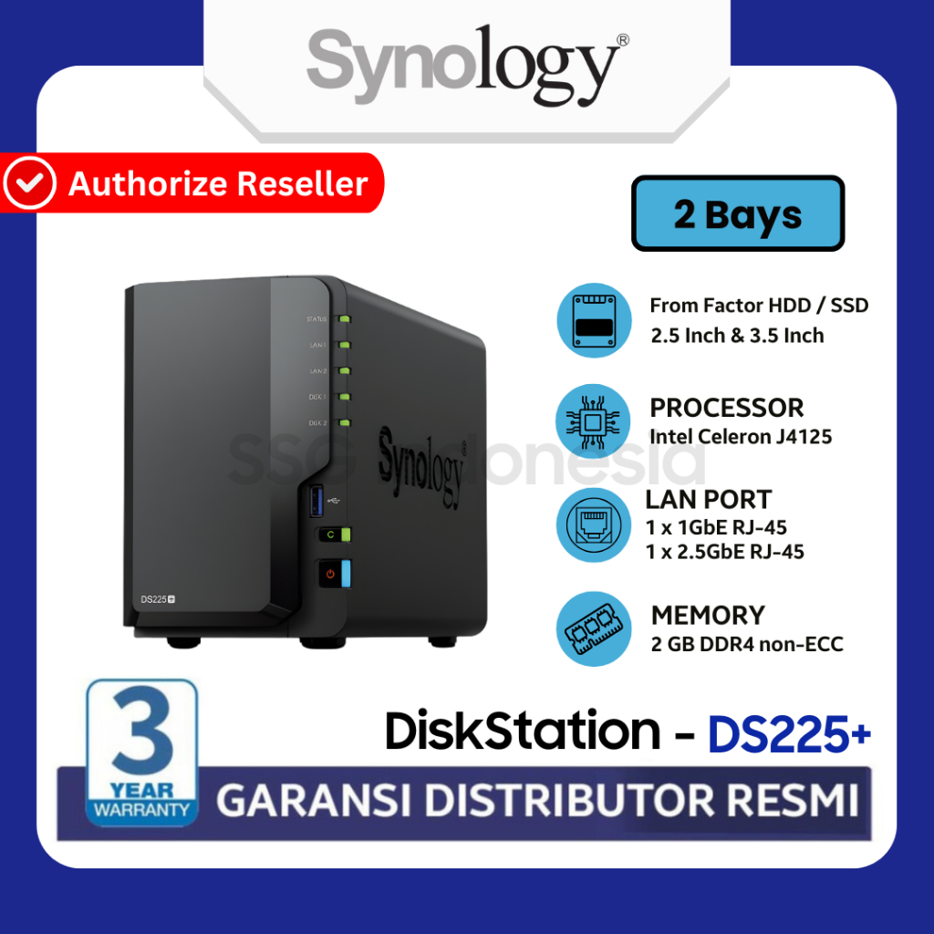 Jual Synology DiskStation DS225+ 2-Bay RAM 2GB NAS Server, Personal ...