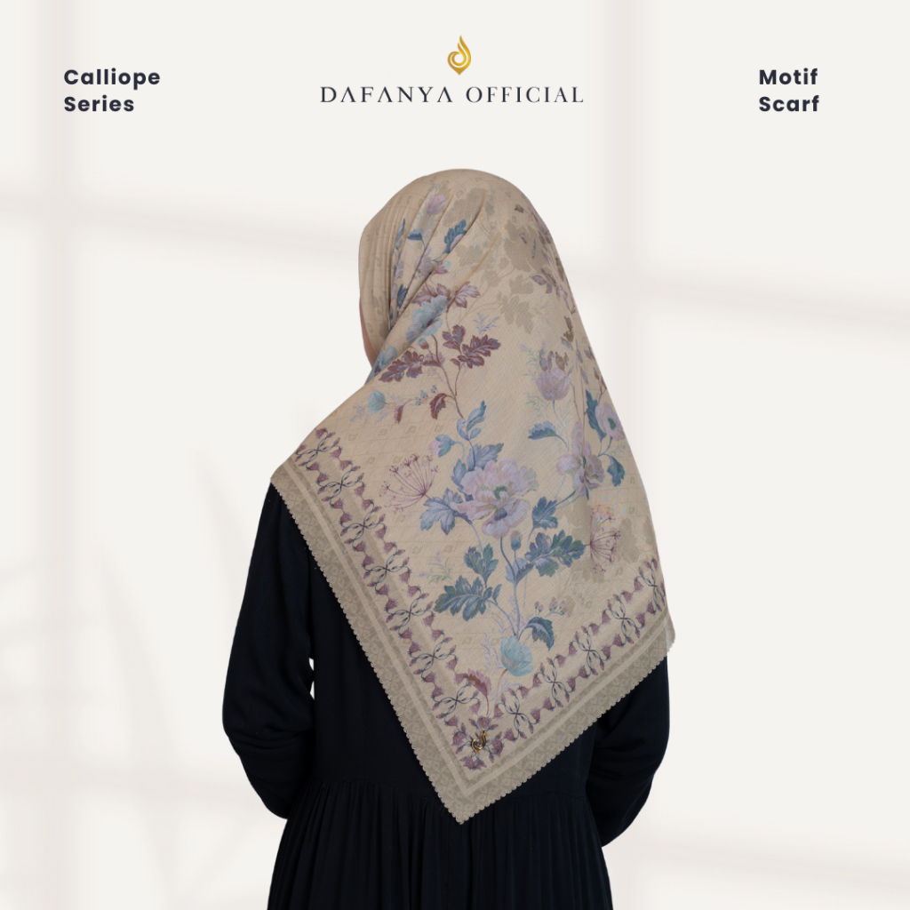 DAFANYA Syari 130x130 Calliope Series Jilbab Motif Floral Kerudung Segi Empat Hijab Scarf Bahan Voal Laser Cut