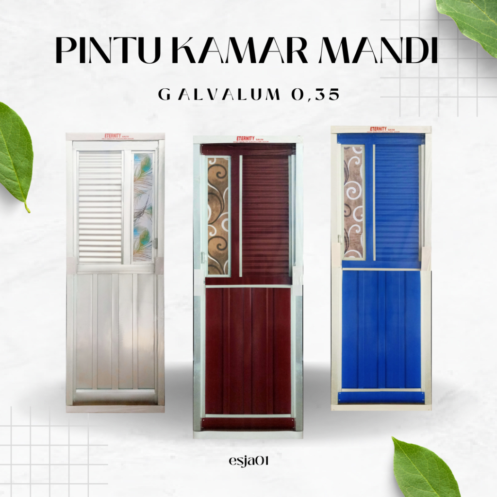 Pintu Toilet / Kamar Mandi Murah Bahan Galvalum 0,35 Dengan Kaca Samping Motif Warna Coklat Silver Biru Minimalis Estetik