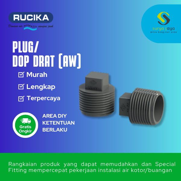 Jual PLUG AW RUCIKA 16MM 20MM 25MM | DOP AW ½