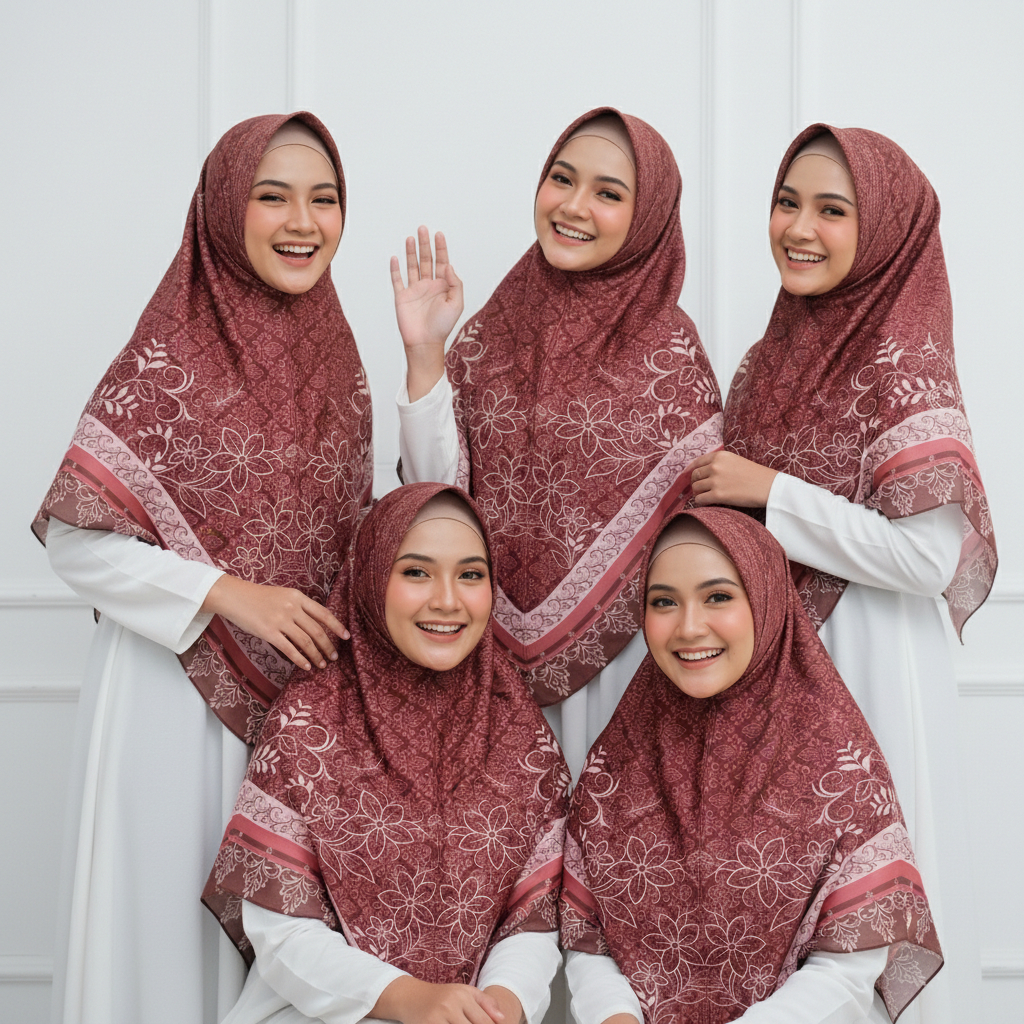 Hijab Bergo Syari Motif Printing Mozaik Jilbab Instan Daily Kerudung Jersey Pet Jumbo Size XL