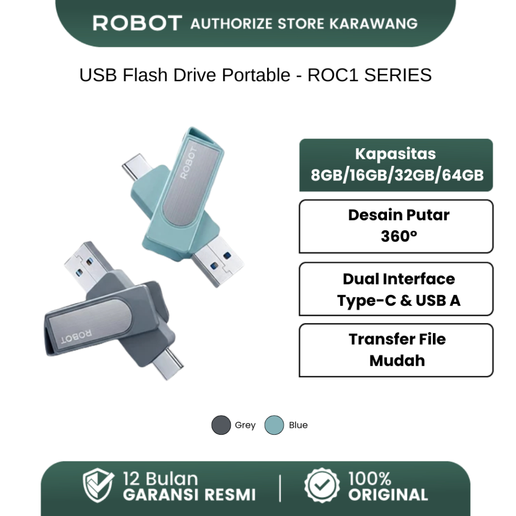 Jual ROBOT Flashdisk Flashdrive Metal 64GB Type C High Speed USB Drive ...