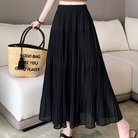 Rok Plisket Wanita Korean Style Maxi Ruffle Flowy Elegan Chiffon Premium Layer Susun Bangkok
