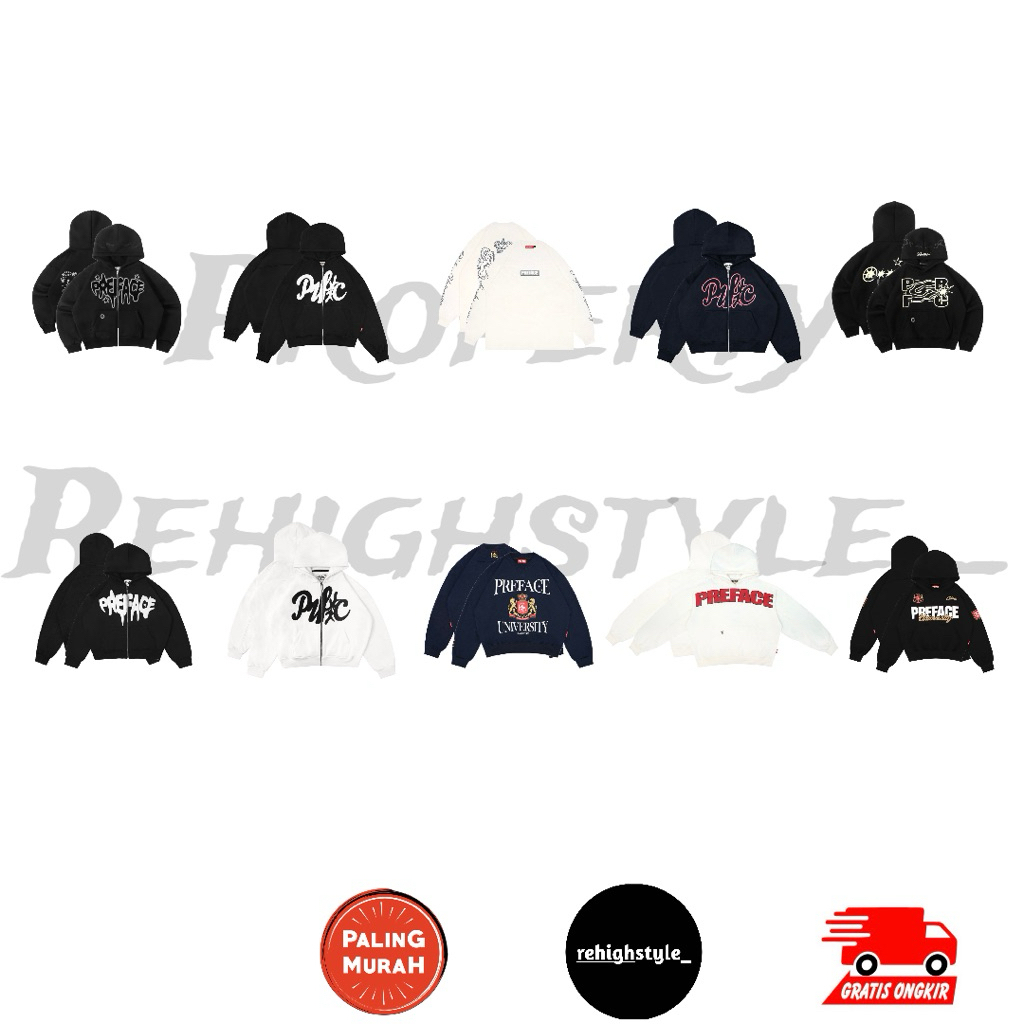 Jual ZIP HOODIE BOXY PREFACE SIGNATURE BASIC BLACK / CREST NAVY ...