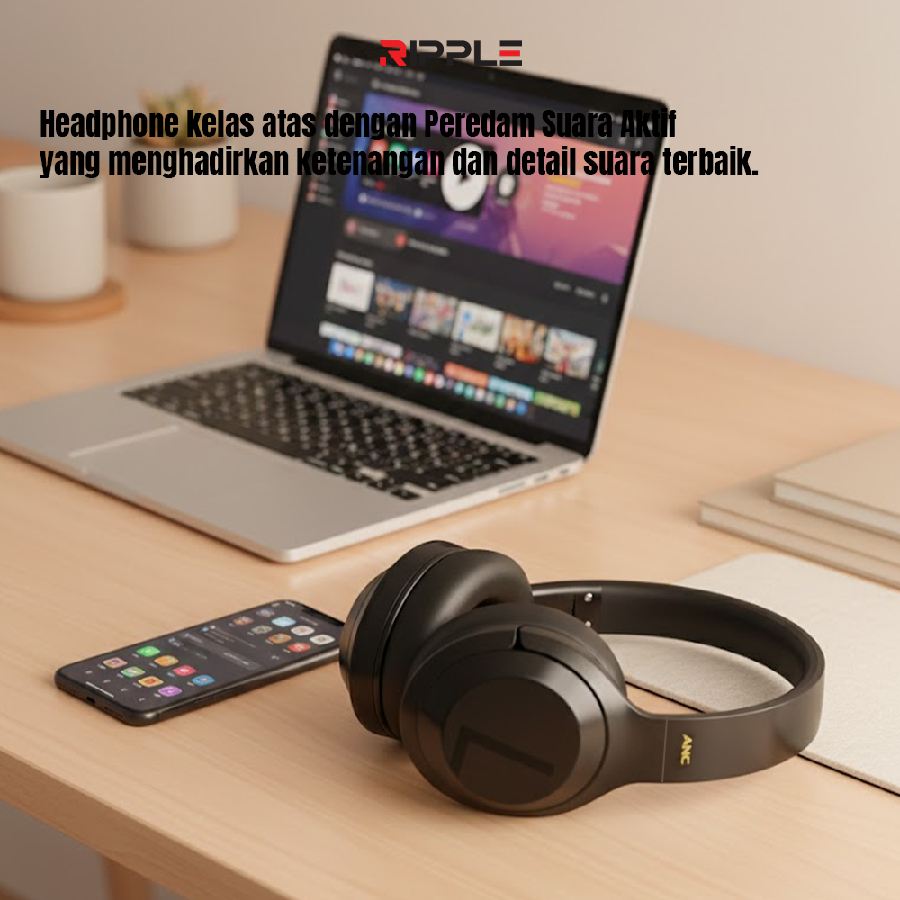 Jual RIPPLE Headphone Bluetooth RHB A008 – ANC Aktif, Bluetooth 6.0 ...
