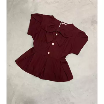 Cottonbells Yejin Top Baju Blouse Lengan Pendek Wanita Fashion Atasan Peplum Kerja Casual Korea