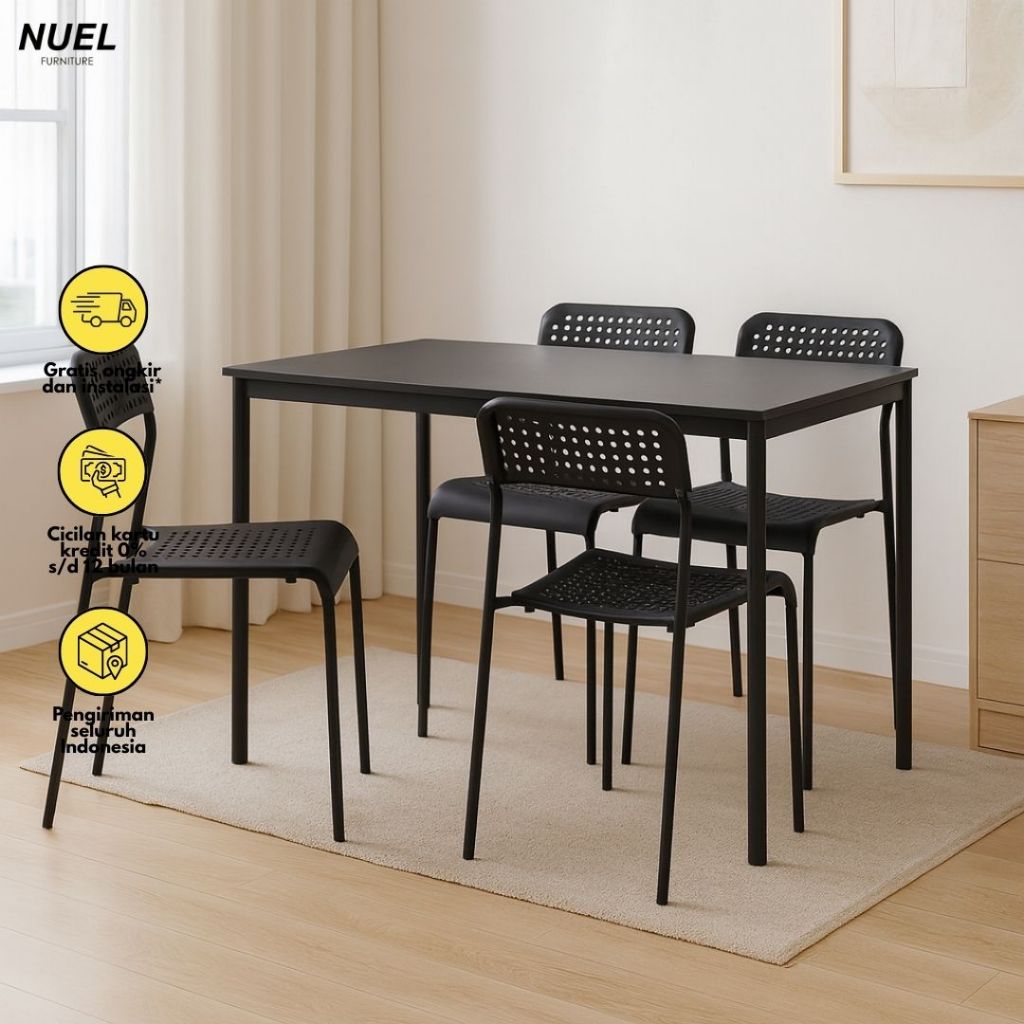 Jual Meja Makan Besi Hitam Set 1 Meja & 4Kursi / Minimalist Dining ...