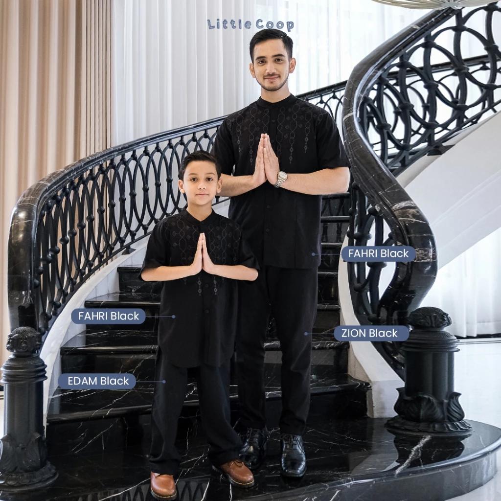 Baju koko couple ayah anak bordir terbaru Little Coop warna soft