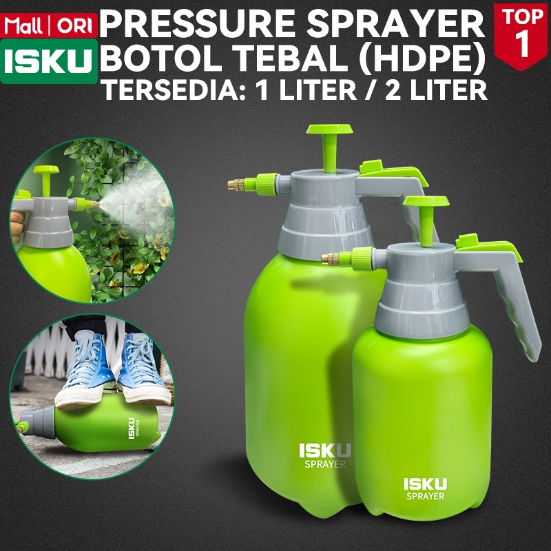 ISKU Pressure Sprayer 1 Liter 2 Liter Botol Semprotan Air Tanaman Burung Disinfektan Cuci Motor Kaca Jendela Pompa Manual Nozzle Kuningan Asli 2 Mode Kabut Jet Otomatis Kunci Plastik HDPE Tebal Anti Pecah Bocor Alat Kebersihan Taman