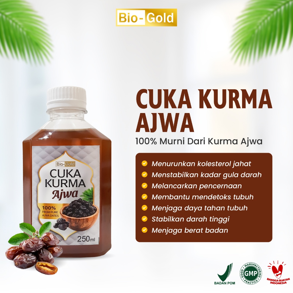 Bio Gold - Cuka Kurma Ajwa Isi 250 ml BPOM Untuk Obat Kolesterol Gula Darah Tinggi Hipertensi