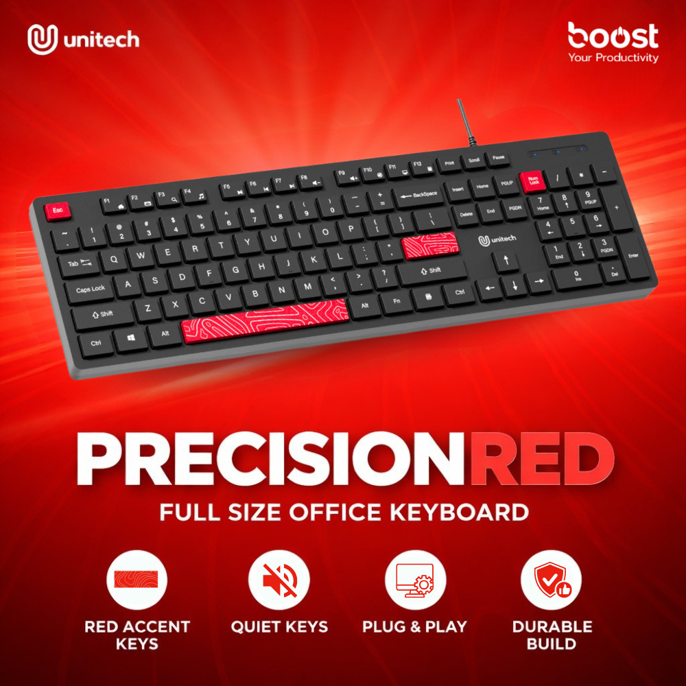 Jual Unitech Keyboard Wired Silent Membrane PRECISIONRED Full Size 104 ...