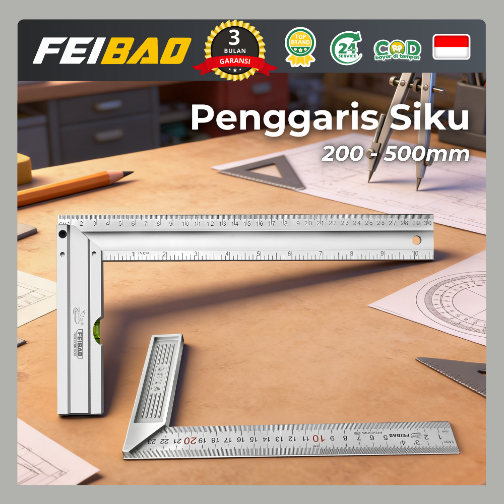 Jual FEIBAO Penggaris Siku L Ukuran 20-30cm - Steel Angle Ruler ...