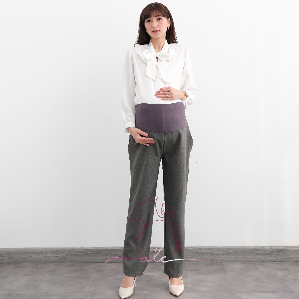 IWEARALICE Celana Hamil Bahan Kantor Premium Kantong Perut Karet Jumbo Big Size