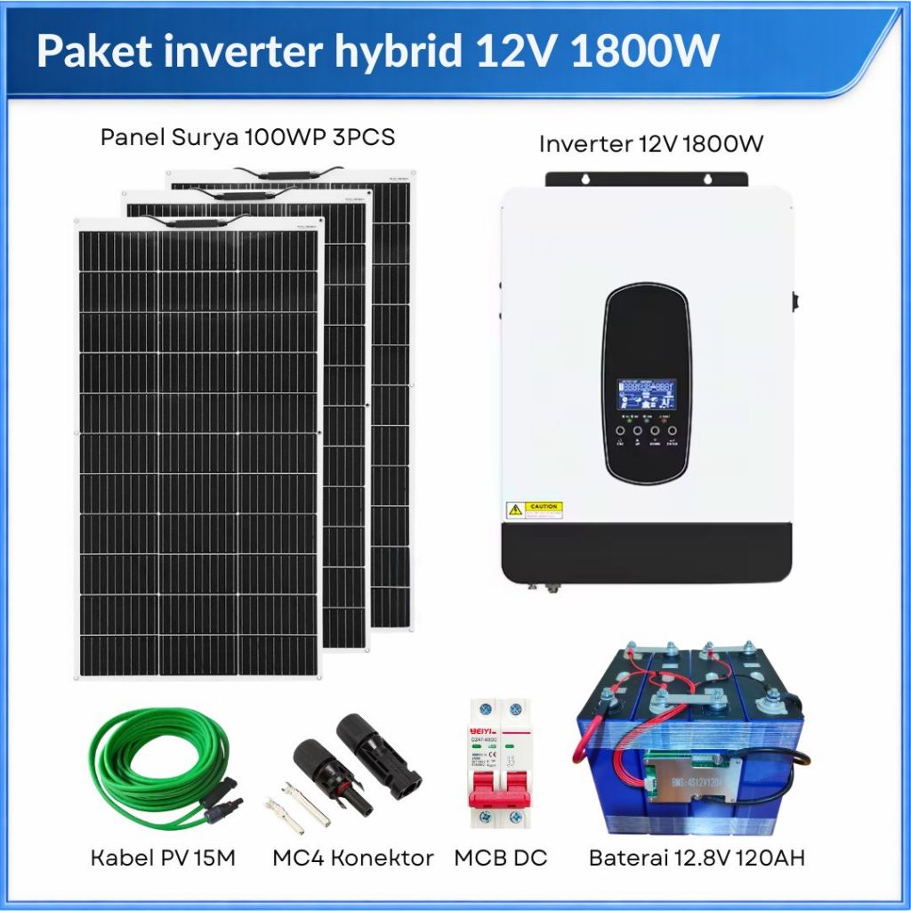 Jual Inverter Hybrid Off Grid 12V 1800W Build in MPPT 80A Paket ...