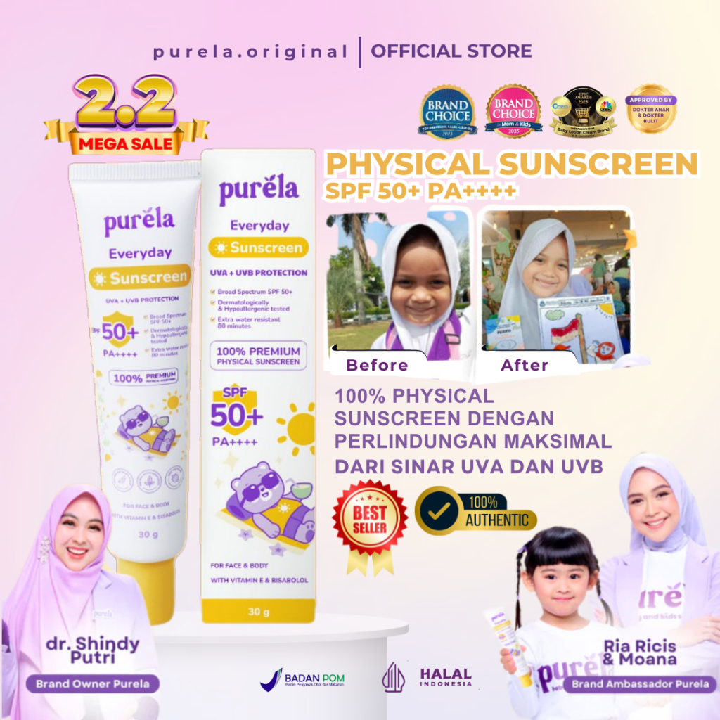 Jual PURELA Physical Sunscreen SPF 50+ PA ++++ 30g Water Resistant ...