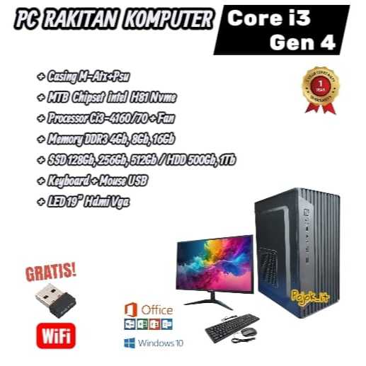 PC RAKITAN INTEL CORE I3-4160 |RAM 8GB-16GB| SSD 128GB-256GB-512GB | OBRAL PC CPU KOMPUTER i3